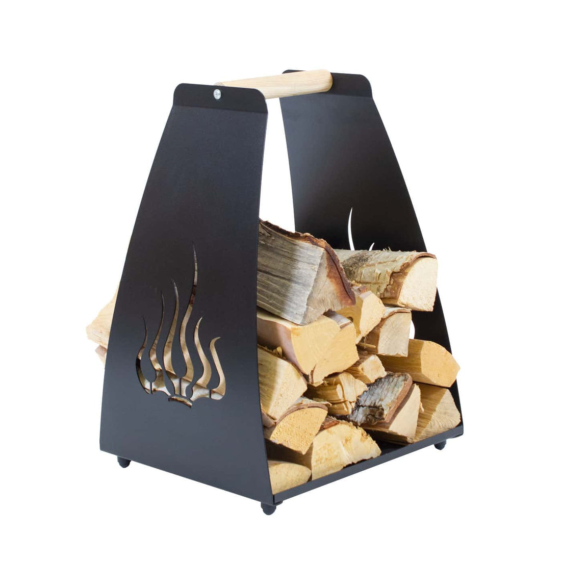 Liekki (flame) firewood carrier rack with wooden handle, black (236)