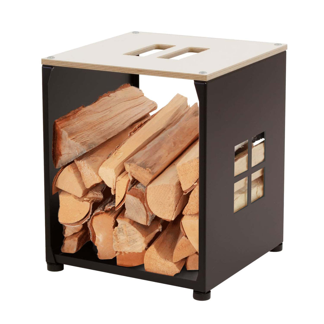 Noppa (cube) firewood carrier rack, large, window pattern, black (271)