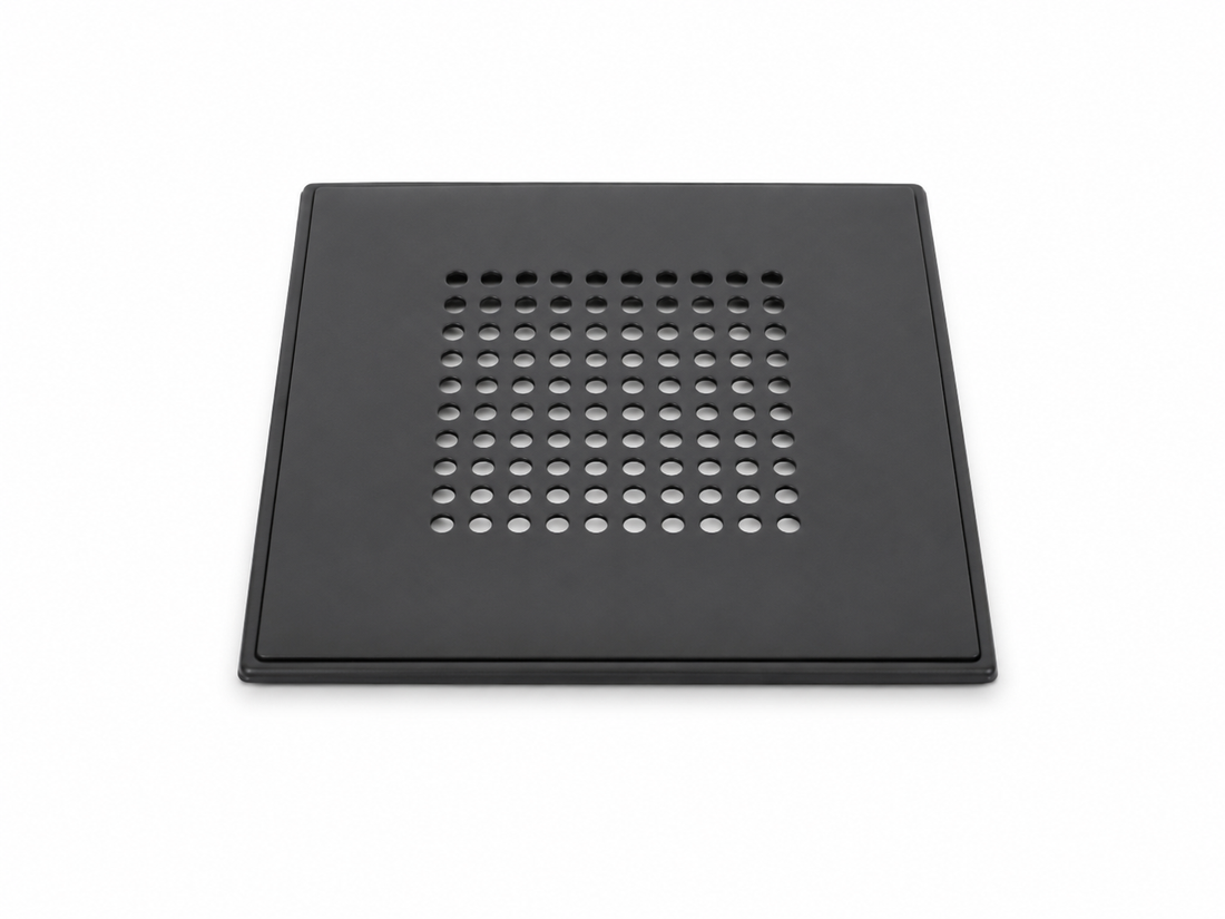 Floor drain cover square, matte black, eccentric stainless steel frame (565)