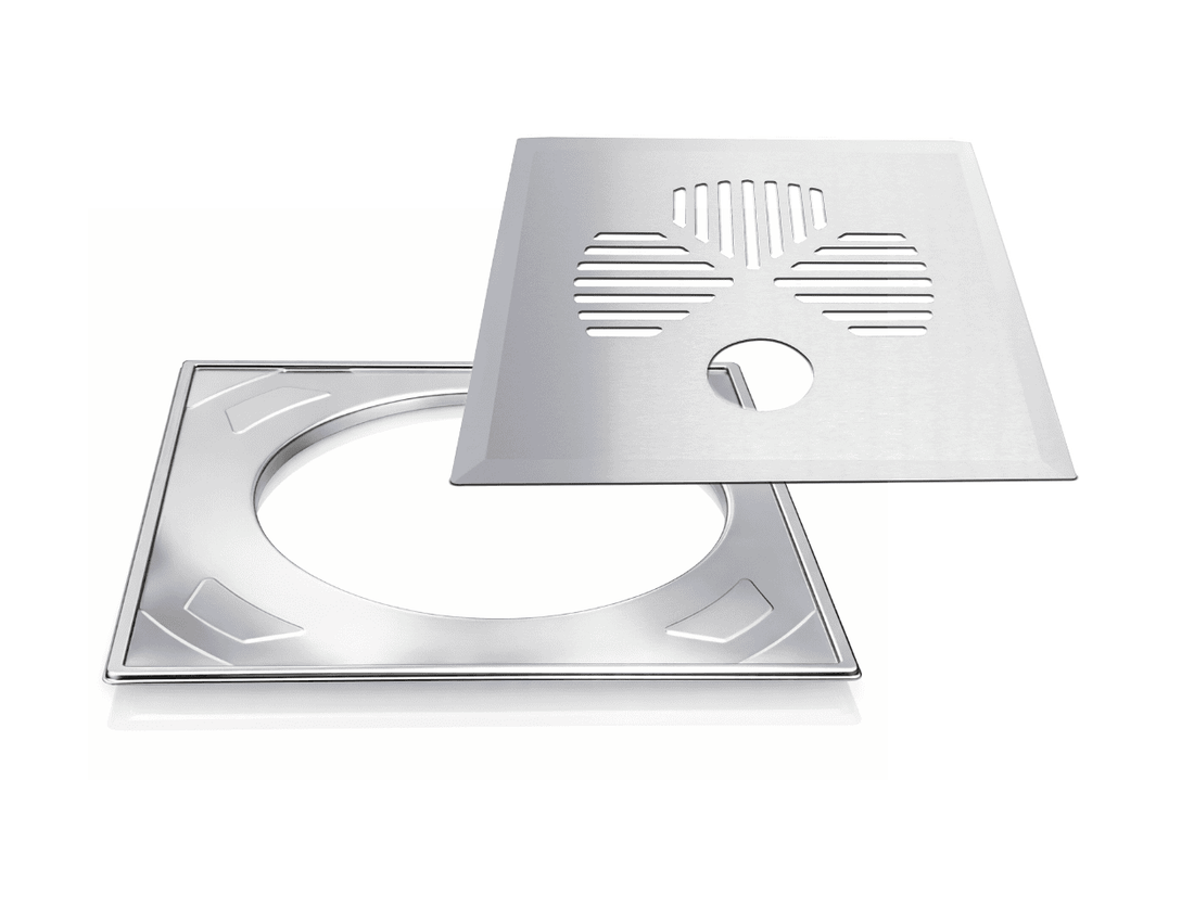 Floor drain cover APILA (clover) for pipe, eccentric stainless steel frame (633)