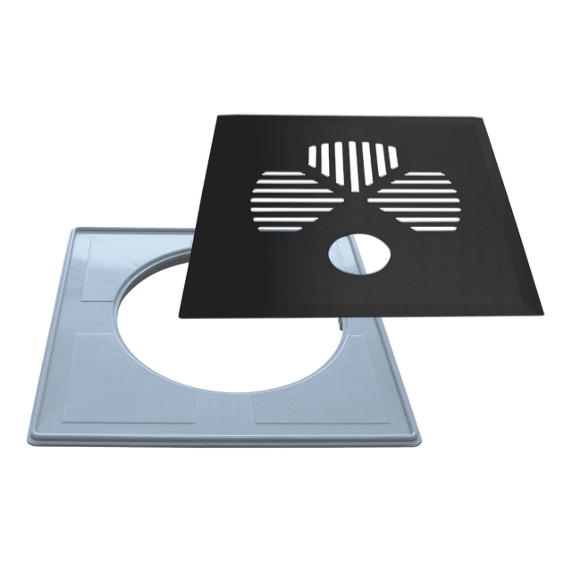 Floor drain cover APILA (clover) for pipe, matte black, with eccentric installation frame (665)