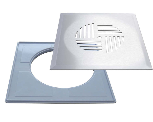 Floor drain cover PYÖRRE (swirl), Dent finish, and eccentric installation frame (689)