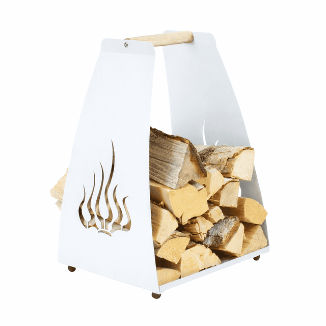 Liekki (flame) firewood carrier rack with wooden handle, white (238)