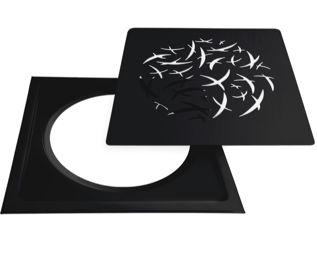 Floor drain cover, square, birds, matte black (625)