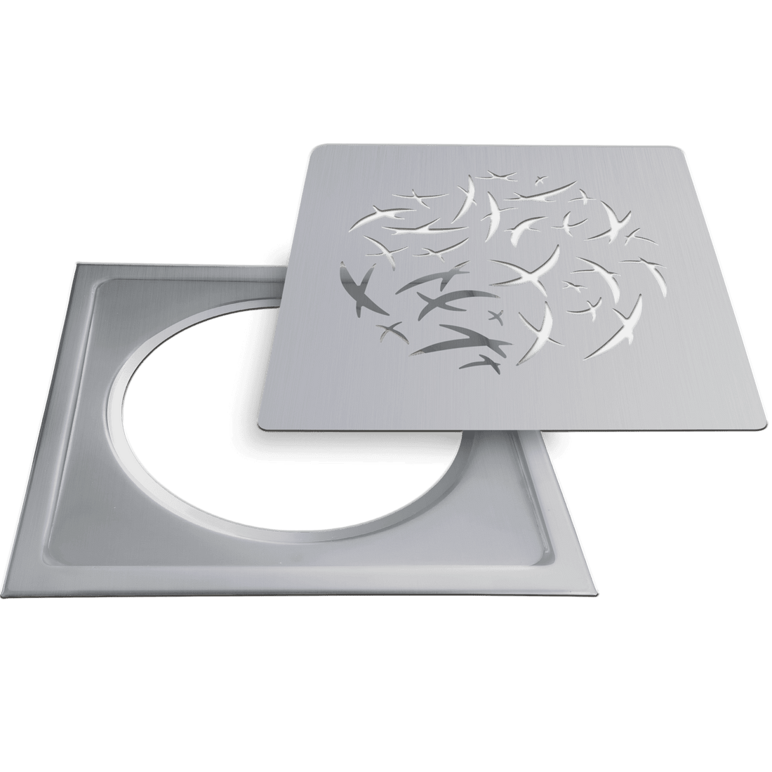 Floor drain cover, square, LINNUT (birds), stainless steel (646)