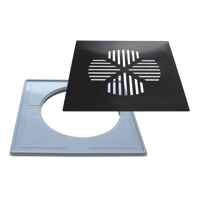 Floor drain cover APILA (clover), matte black, with eccentric installation frame (657)